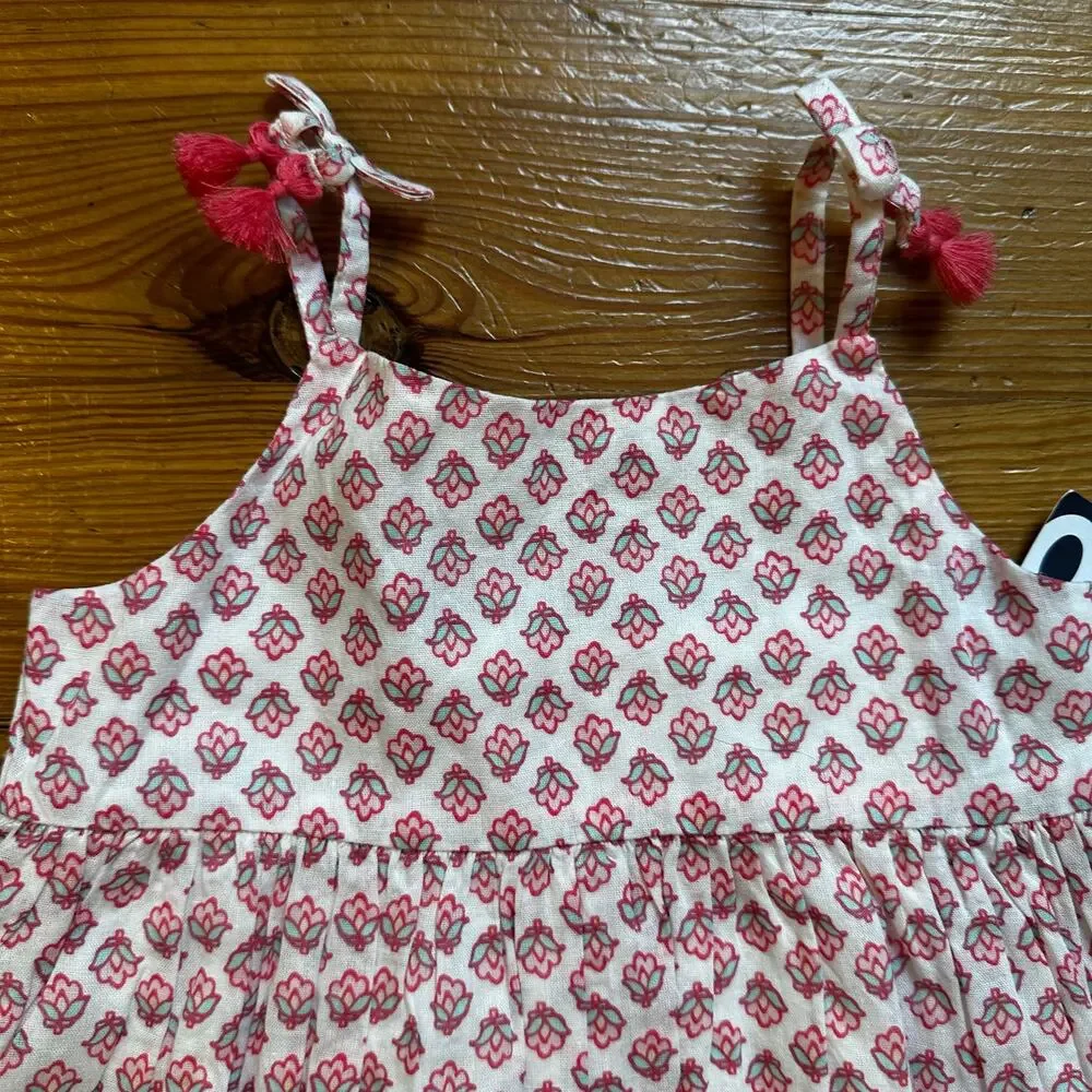 NWT OshKosh B'gosh white pink floral‎ sleeveless tassel dress SIZE 18M